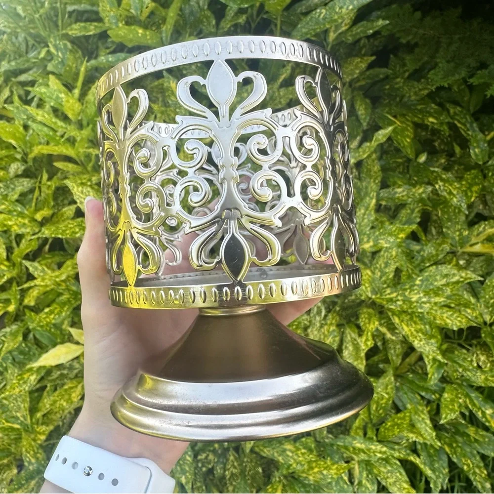 Bath & Body Works Gold Ornate Pedestal 3 Wick Candle Holder Decorative Home